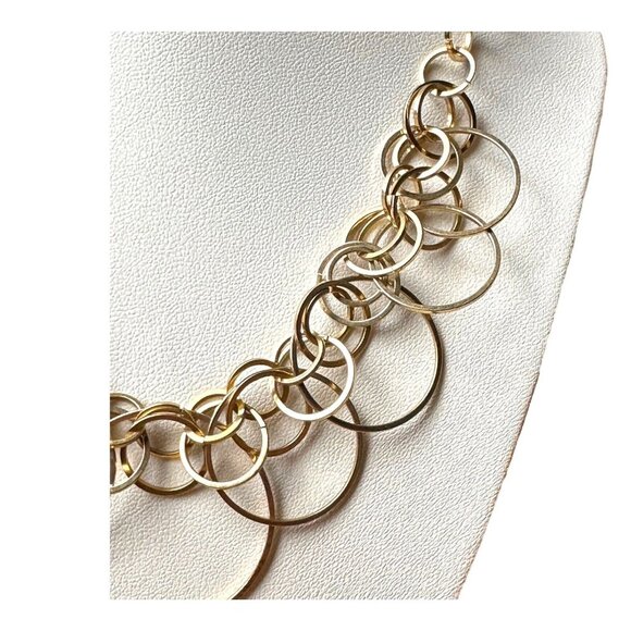 Golden Circles Link 16” Necklace Lots of Circles Has 2” Extender Mint Fun Boho - Picture 3 of 9